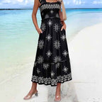 Women's Midi Dress – Loose Fit Cotton with Ruffle Sleeves and Square Neck Black