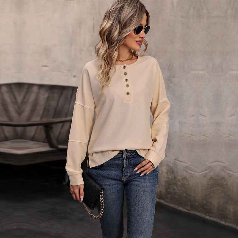 Winnie | Women's Button-Down Waffle Knit Long Sleeve Top