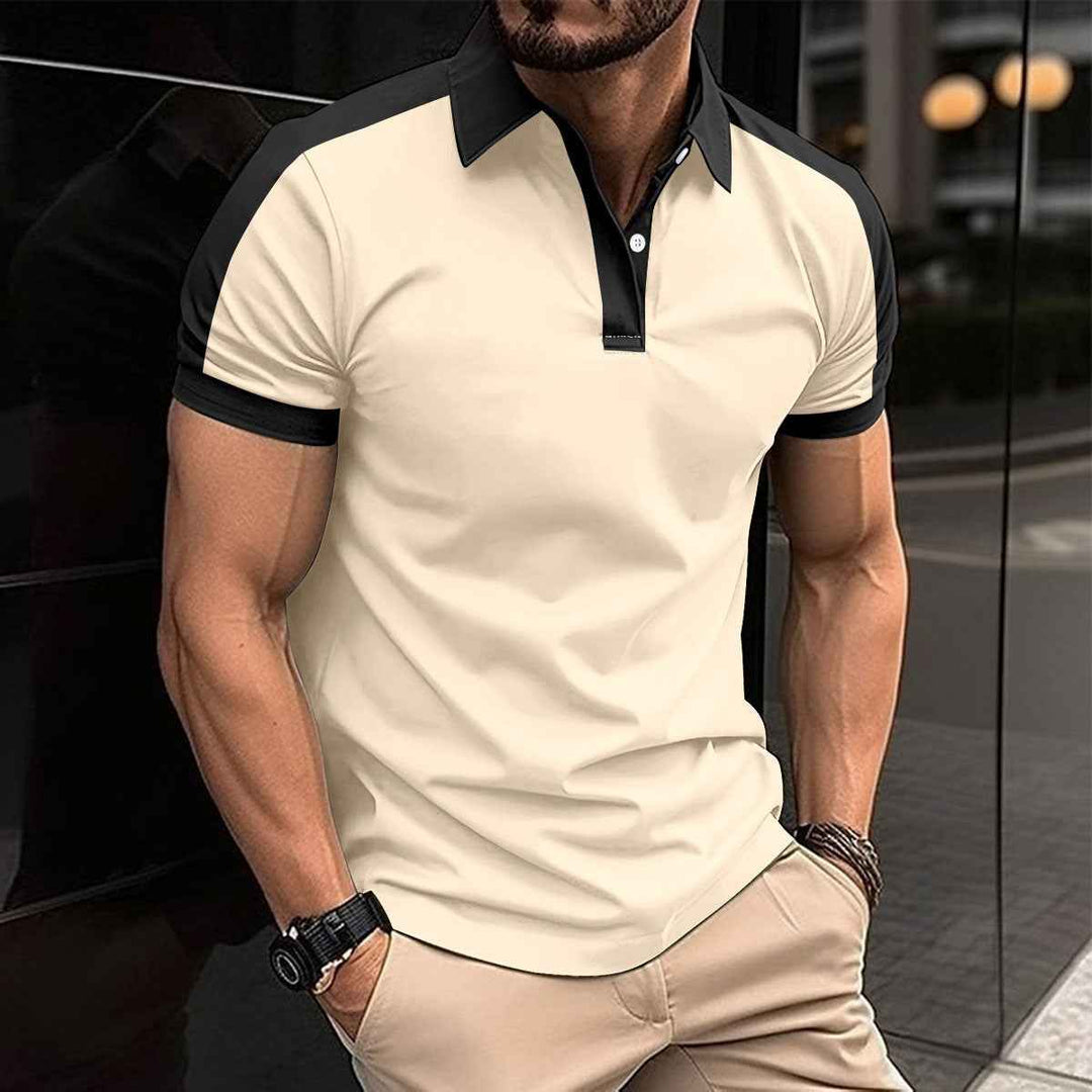 Men's Slim Fit Polo Shirt – Breathable Comfort with Contrast Collar and Cuffs Off-White