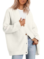 Women's Buttoned Oversized Knit Cardigan White