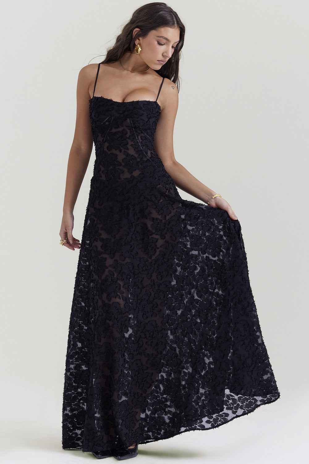 Ariana | Women's Elegant Maxi Dress - Silky Slim Fit - Spaghetti Straps Black