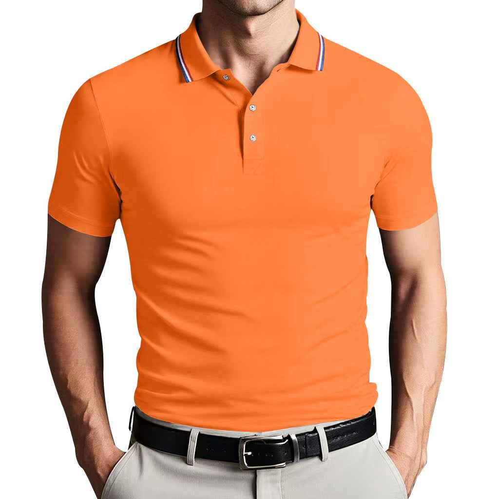 Men's Slim Fit Polo Shirt – Breathable Cotton – Short Sleeve – Sporty Style Orange