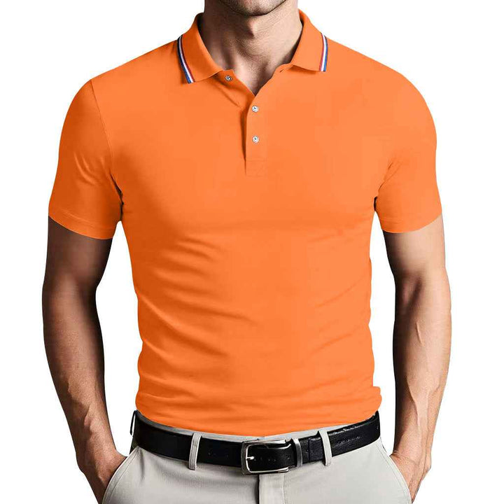 Men's Slim Fit Polo Shirt – Breathable Cotton – Short Sleeve – Sporty Style Orange