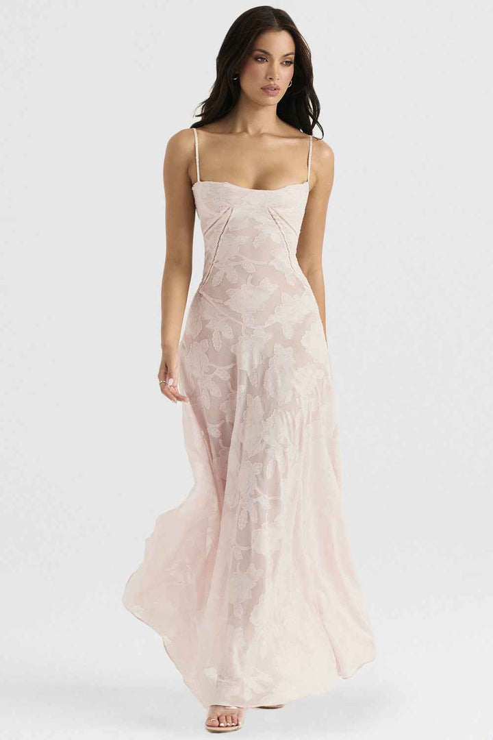 Ariana | Women's Elegant Maxi Dress - Silky Slim Fit - Spaghetti Straps Pink