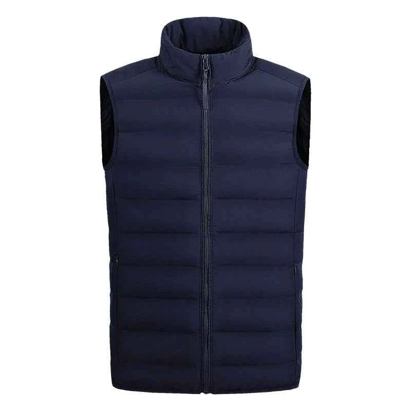 Men's Quilted Puffer Vest | Stand Collar Hip-Length Design Navy Blue