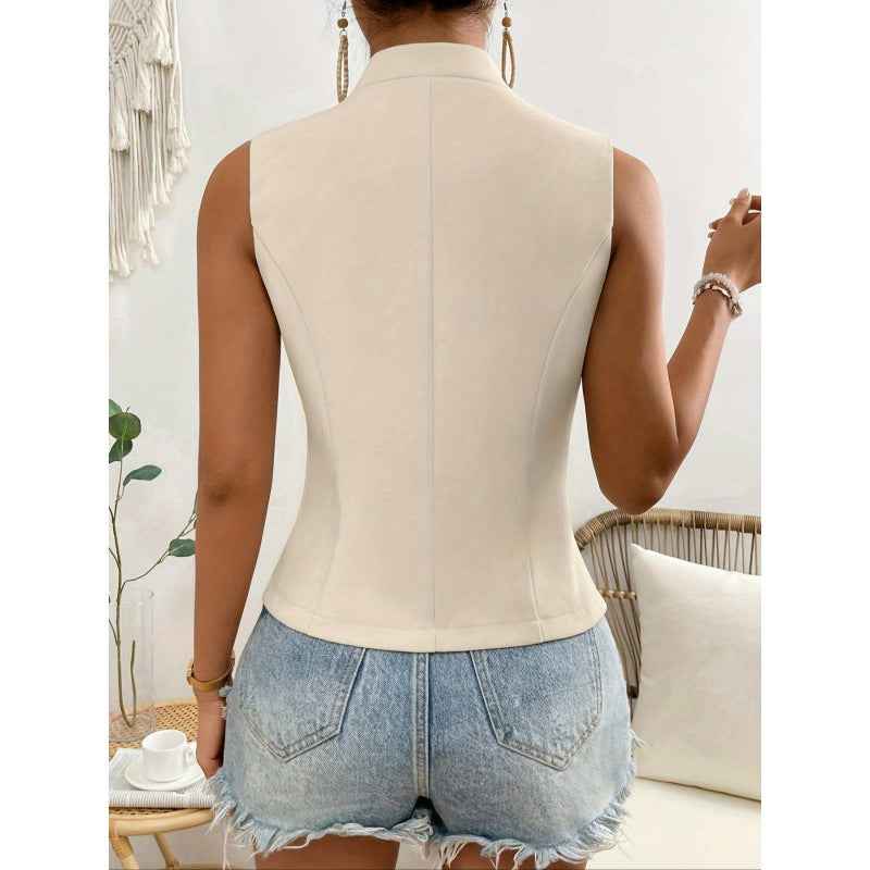 Women's Slim Fit Sleeveless Blouse – Button Closure – Breathable Waist-Length Top