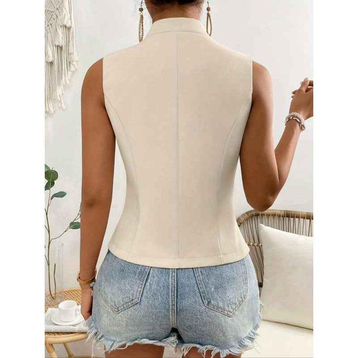 Women's Slim Fit Sleeveless Blouse – Button Closure – Breathable Waist-Length Top