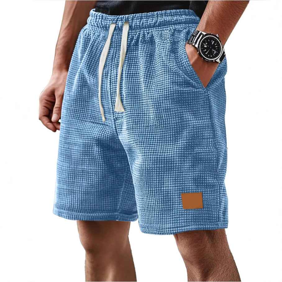 Men's Relaxed Fit Waffle Texture Shorts – Breathable Soft Knit with Drawstring Closure Sky Blue