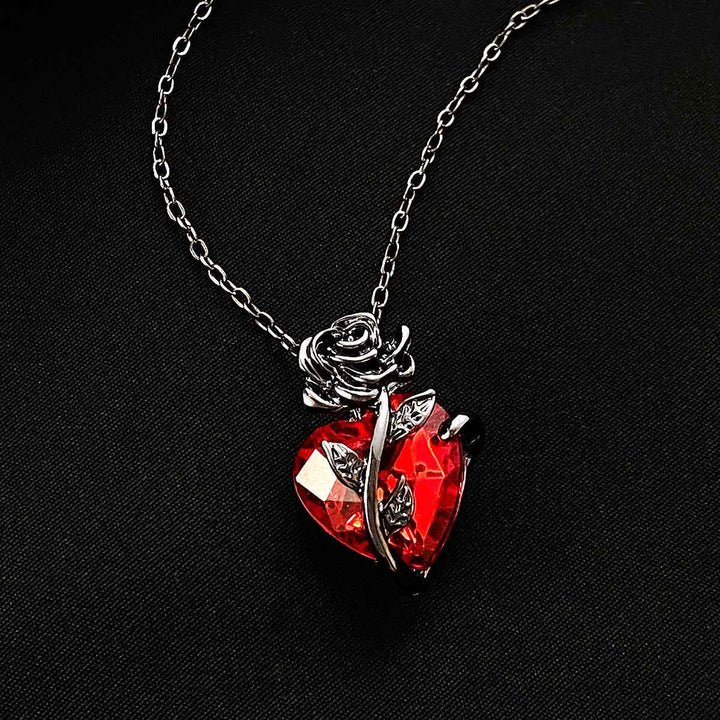 Elegant Scarlet Roseheart Pendant Necklace