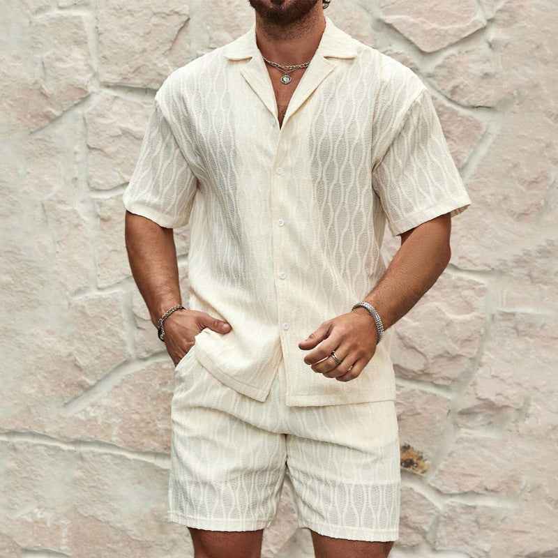 Men's Relaxed Fit Short Sleeve Shirt and Shorts Set – Breathable Fabric Off-white