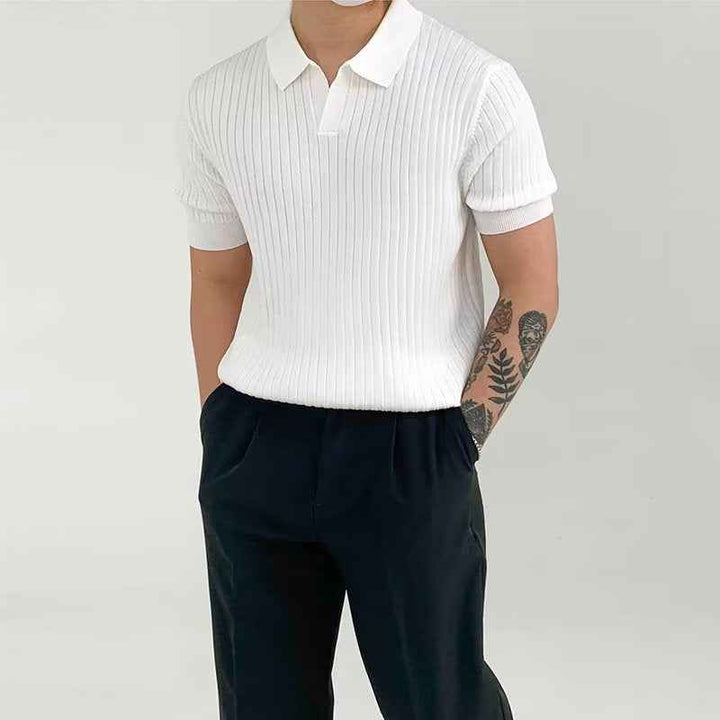 Men's Ribbed Polo Shirt – Standard Fit – Short Sleeve – Soft Stretch Knit