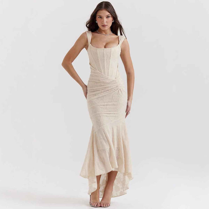 Women's One-Shoulder Satin Evening Dress – Fitted Mermaid Style with Ruffles Broken Mind