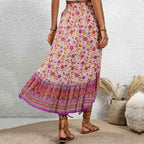Women's Bohemian Midi Skirt – Floral Paisley Print – Cotton with Elastic Waist