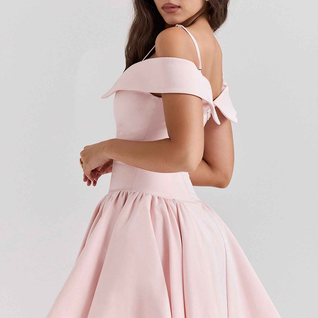 Women's Off-Shoulder A-Line Mini Dress with Spaghetti Straps