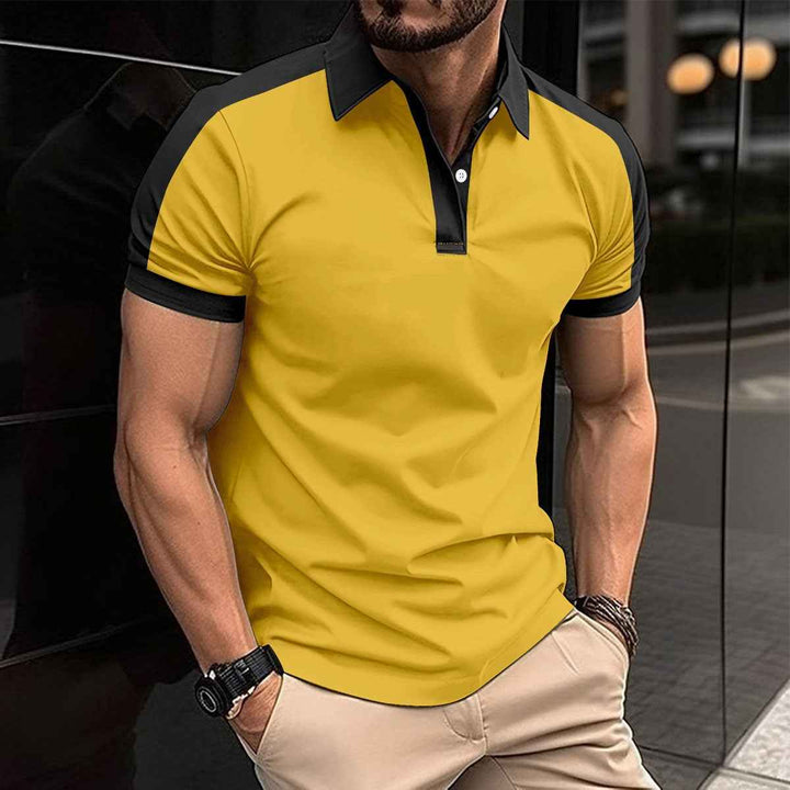 Men's Slim Fit Polo Shirt – Breathable Comfort with Contrast Collar and Cuffs Gold