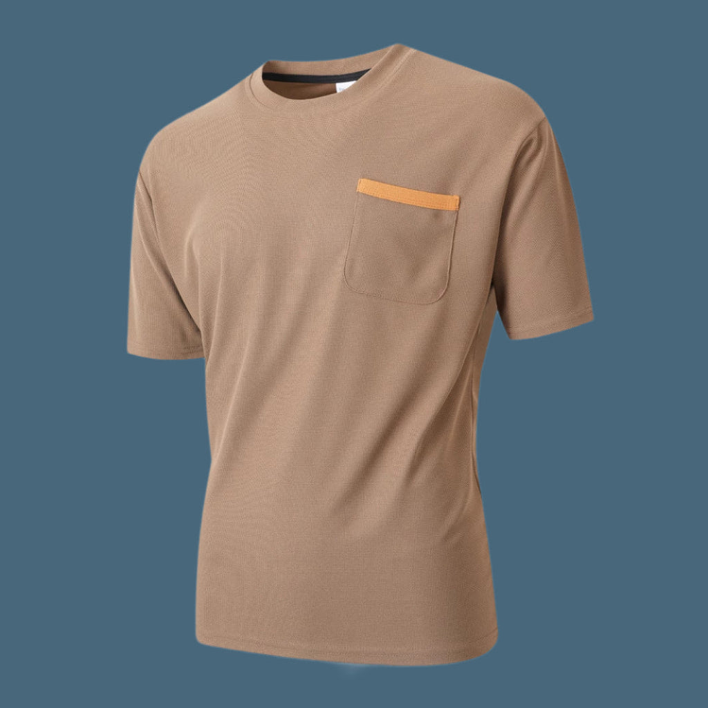 Men's Casual T-Shirt – Relaxed Fit – Breathable Fabric – Chest Pocket Khaki