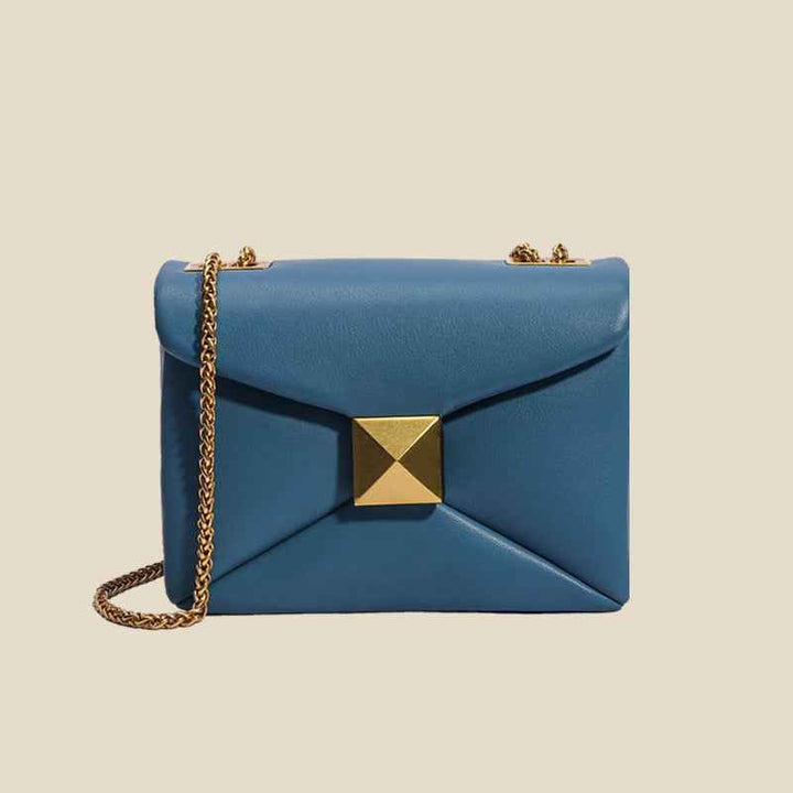 Chic Leather Chain Crossbody Bag Blue