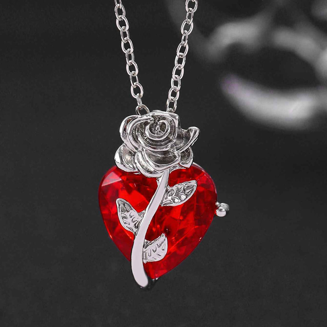 Elegant Scarlet Roseheart Pendant Necklace Silver