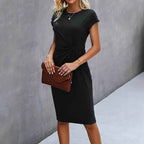 Women's Slim Fit Bodycon Dress – Round Neck – Short Sleeve – Side Knot Detail