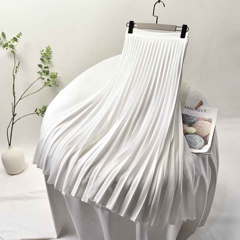 Womens Pleated Satin Skirt White Eén maat