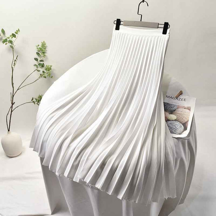Womens Pleated Satin Skirt White Eén maat