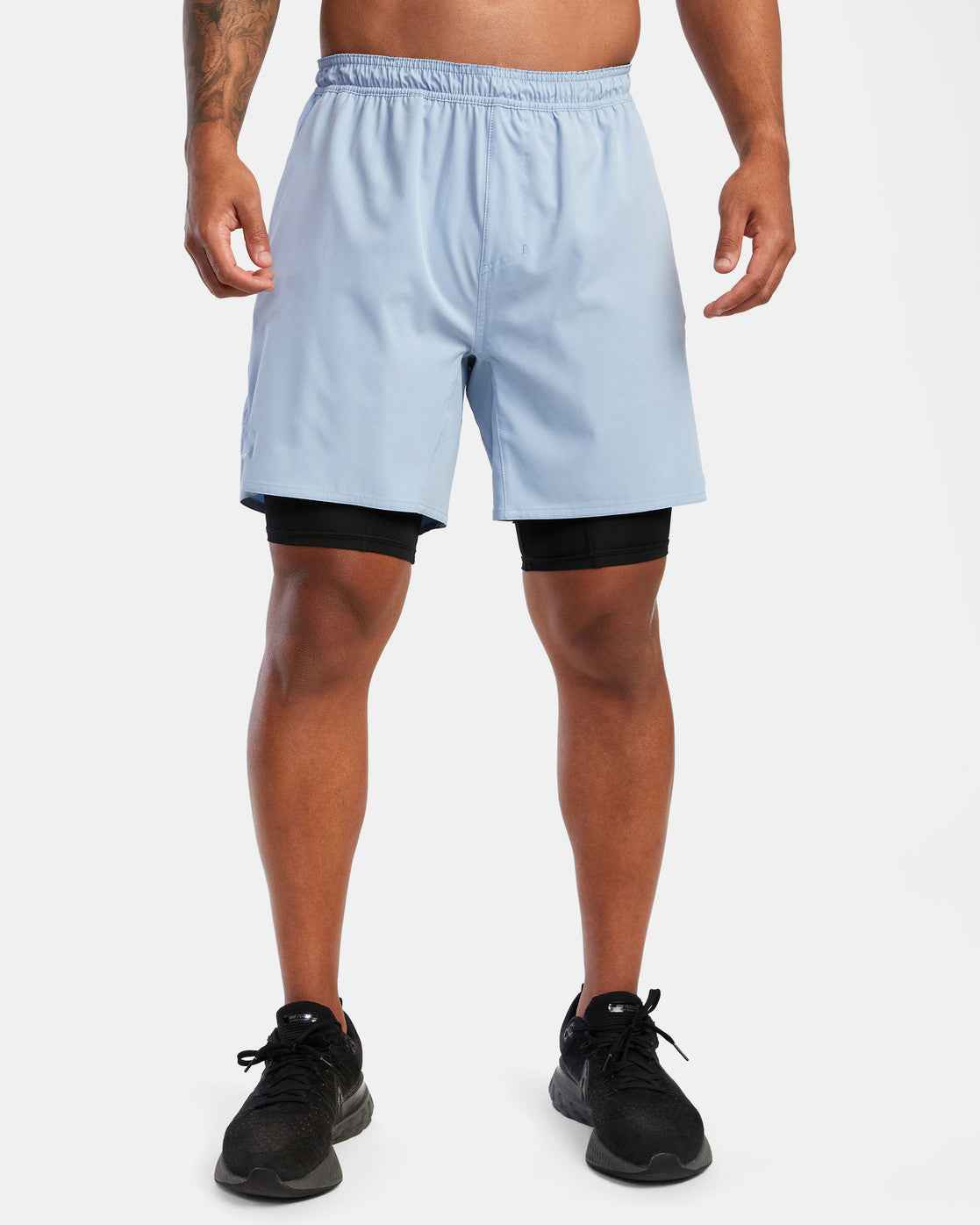 Men's Knee-Length Sport Shorts – Double Layer – Breathable Fabric – Elastic Waistband Light Blue