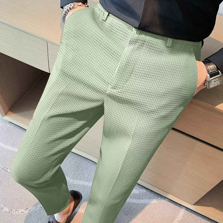 Men's Slim Fit Cropped Trousers – Textured Fabric – Modern Smart Casual