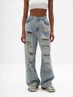 Women's High-Waist Light Ripped Jeans Light Blue