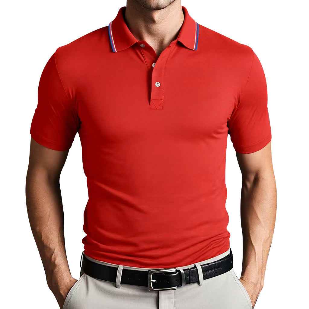 Men's Slim Fit Polo Shirt – Breathable Cotton – Short Sleeve – Sporty Style Red