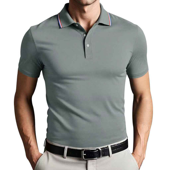 Men's Slim Fit Polo Shirt – Breathable Cotton – Short Sleeve – Sporty Style Grey