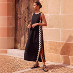 Women's Casual Midi Dress – Sleeveless, Relaxed Fit, Cotton, Round Neck Black