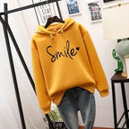 Women's Relaxed Fit Hoodie with Smile Graphic - Long Sleeve Casual Streetwear Yellow