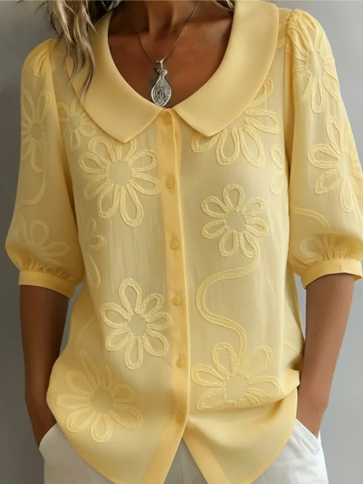 Women's Stylish Embroidered Floral Blouse Yellow