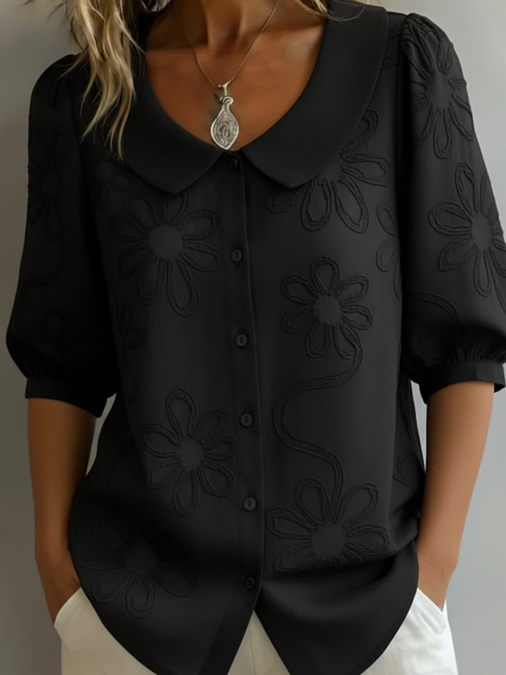 Women's Stylish Embroidered Floral Blouse Black