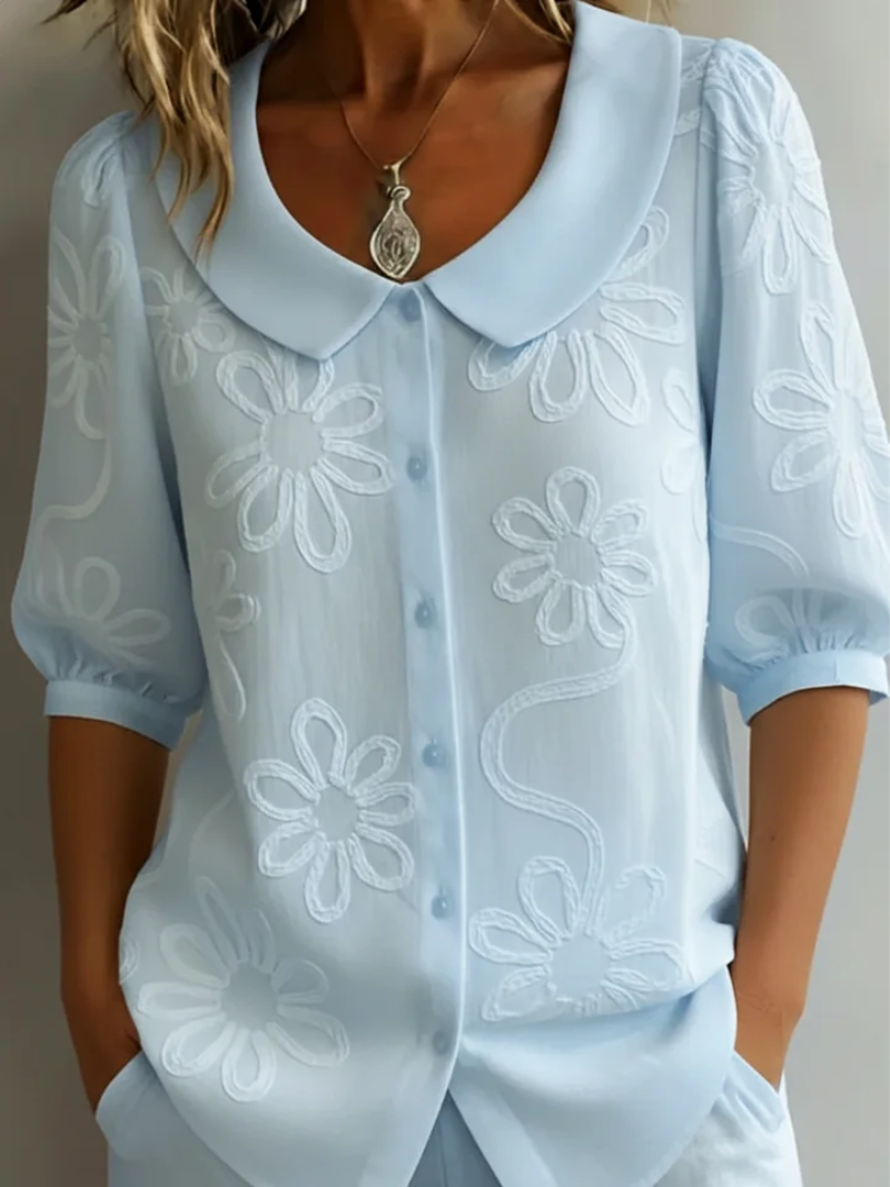Women's Stylish Embroidered Floral Blouse Blue