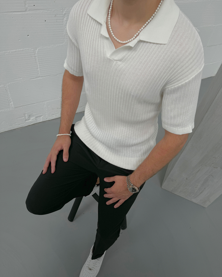Men's Slim Fit Ribbed Polo Shirt - Short Sleeve Casual Style