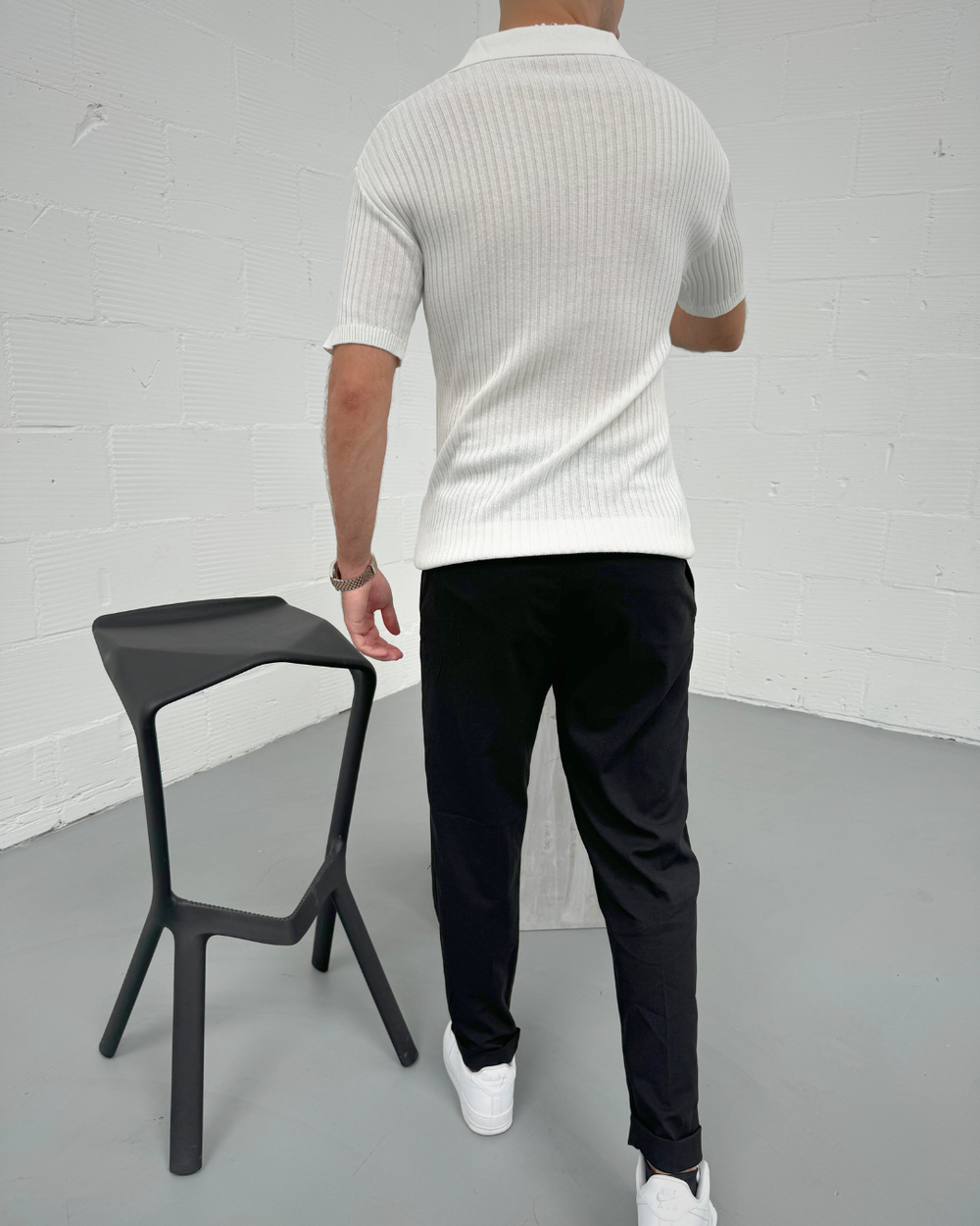 Men's Slim Fit Ribbed Polo Shirt - Short Sleeve Casual Style