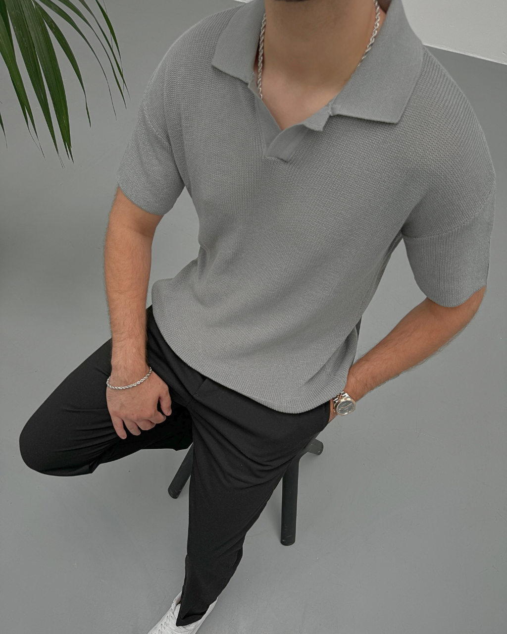 Men's Grey Floral Polo Shirt