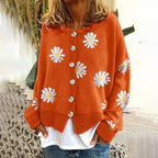 Women's Casual Floral Button Cardigan Orange