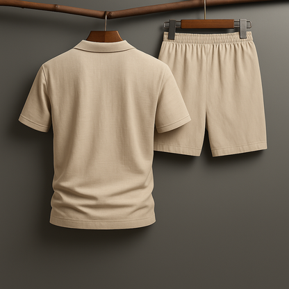 Oslo Linen Polo Outfit Sand Light Blue Gray White Navy Black