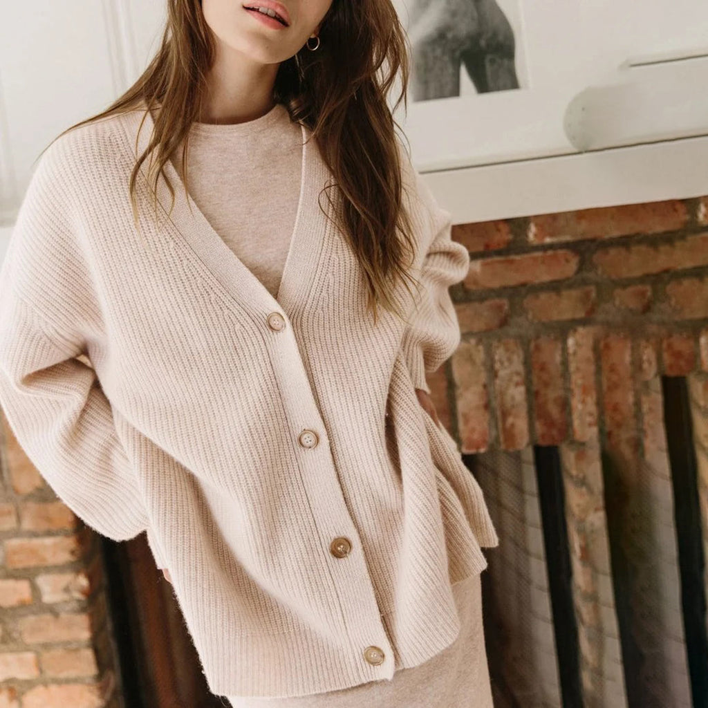 Women's Classic Knit Button Cardigan Oatmeal