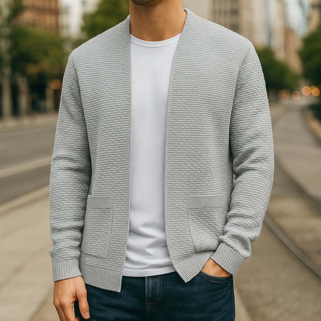 Oversized Knitted Cardigan for Men Grey