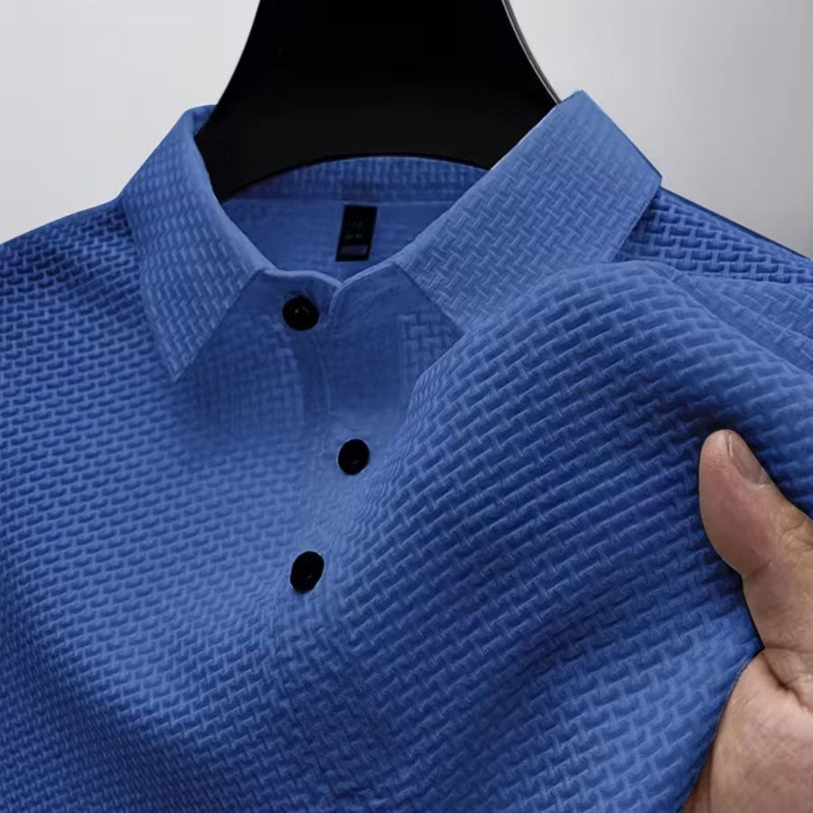 Men's Textured Knit Classic Fit Polo Shirt Blue