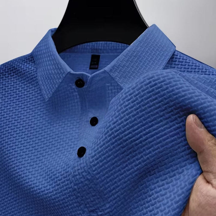 Men's Textured Knit Classic Fit Polo Shirt Blue