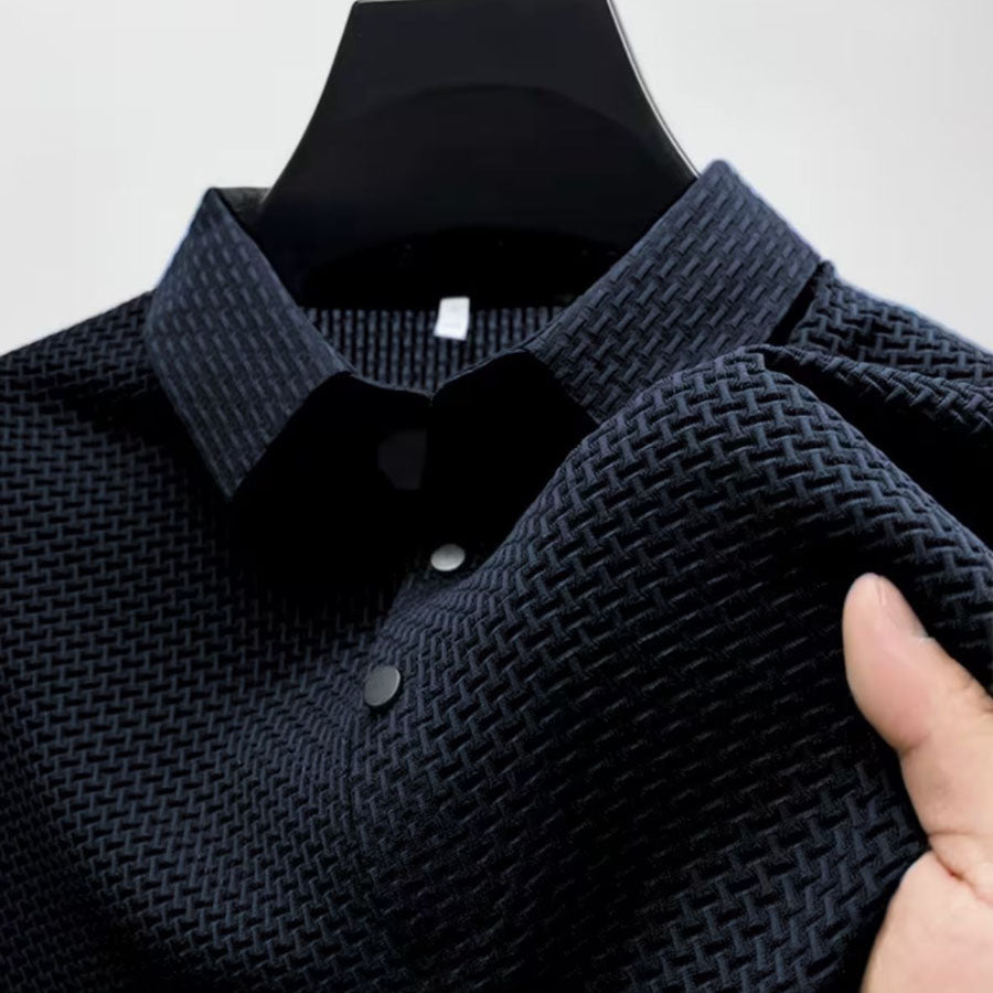 Men's Textured Knit Classic Fit Polo Shirt Dark Blue