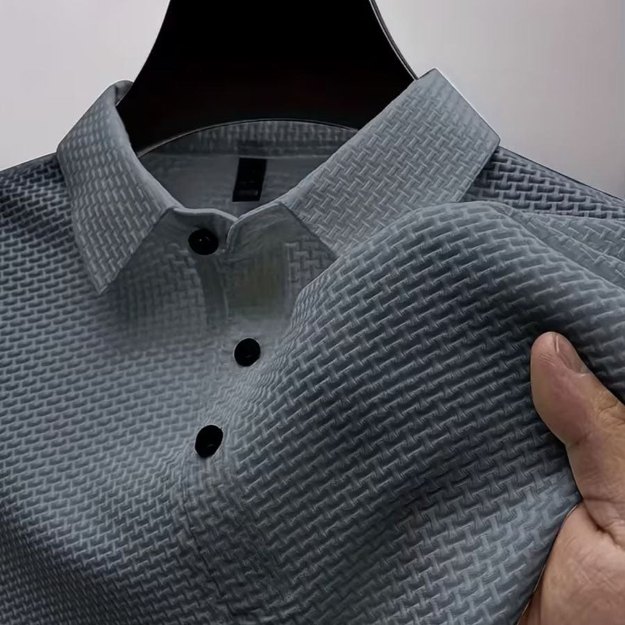 Men's Textured Knit Classic Fit Polo Shirt Gray