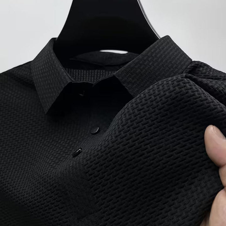Men's Textured Knit Classic Fit Polo Shirt Black