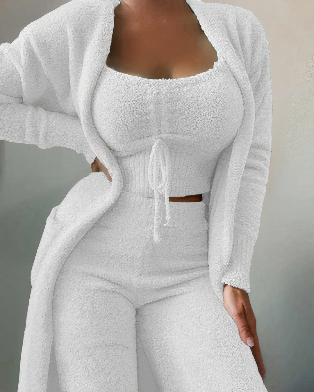 Women's Winter 3-Piece Jade Pajama Set White