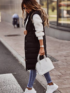 Women's Long Hooded Quilted Puffer Vest for Winter