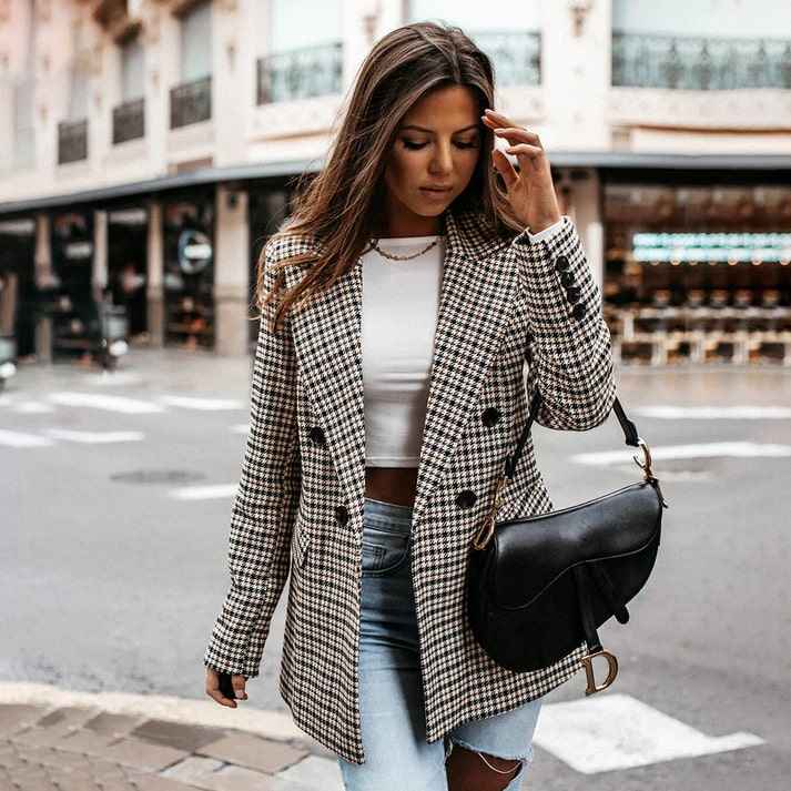 Women's Timeless Checked Blazer for Any Occasion Rust